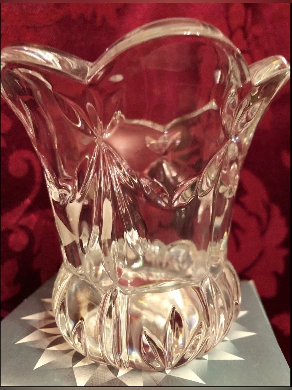 24% Lead Crystal Floral Votive Tealight Candle Holder - Clear w/box Circa 1996